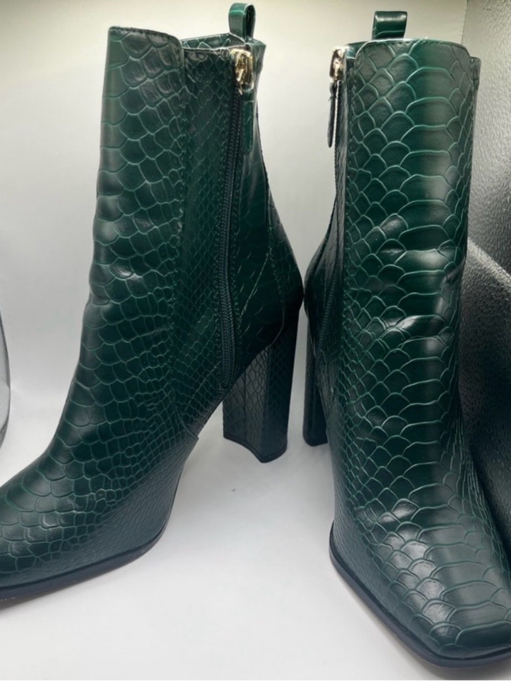 Aldo Emerald Green Snake-Embossed Ankle Booties